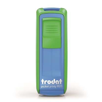 TRODAT 9511 POCKET PRINTY СИНИЙ и ЗЕЛЕНОЕ ЯБЛОКО карманный штамп 38 х 14мм/АКЦИЯ